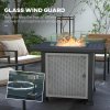 Outsunny Square Propane Gas Fire Pit Table, 50000 BTU Rattan Smokeless Firepit Patio Heater with Glass Screen, Glass Beads and Lid, 81cm x 81cm x 64cm, Grey