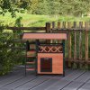 PawHut Outdoor Cat House Kitten Shelter Puppy Kennel with Balcony Stairs Asphalt Roof, 77 x 50 x 73 cm, Brown