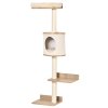 PawHut Cat Tree for Indoor Cats, Wall Mounted Cat Shelf w/ Perch, Cat House, Scratching Post - Beige
