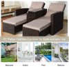 Outsunny Double Rattan Sun Lounger, Already Assembled Reclining Garden Lounger with Retractable Footrest, Glass Top Storage Table with Umbrella Hole, Garden Sunbed with Cushions and Pillows, Brown