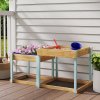 AIYAPLAY 2 PCS Wooden Sandpits, Outdoor Sand and Water Play Tables with Bottom Liner, Picnic Sensory Table for Kids Aged 3-8 Years Old, Natural Wood Finish
