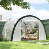 Outsunny 4 x 3(m) Walk-in Polytunnel Greenhouse with Upgraded Structure, Zipped Roll Up Mesh Door, 6 Mesh Windows, Tunnel Warm House Tent with PE Cover, 10 Plant Labels and Gloves, White