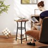 HOMCOM Small Round Side Table for Narrow Space, 3-Tier End Table with Storage Shelves, Industrial Nightstand for Living Room, Bedroom, Rustic Brown