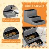 PawHut 3 Step Dog Steps with Storage Boxes, Cat Stairs for Bed, Pet Ladder for Couch, Sofa - Light Grey