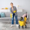 HOMCOM Mop Bucket with Wringer Set on Wheels for Floor Cleaning, 26 Litre Down Press Wringer with Handle and Mop, Yellow