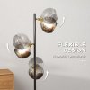 HOMCOM 3-Light Floor Lamp for Living Room with Glass Global Lampshade, Modern Standing Lamp for Bedroom, Bulb not Included, Grey