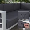 Outsunny 5-Piece Garden Corner Sofa Set with Cushions, 6 Seater Aluminium Garden Furniture Set with Glass Top Coffee Table, Patio Sectional Conservatory Furniture for Patio & Terrace, Light Grey