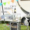Outsunny Camping Kitchen with Storage Cupboard, Folding Camping Table, Aluminium Portable Picnic Table with Windshield, Light Stand, Carrying Bag for BBQ, Silver