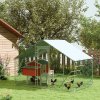 PawHut Walk-in Chicken Run, Galvanised Chicken Coop with Water-Resistant and UV-Resistant Cover, Feeding Door, Hanging Feeder, Perch, Hen Poultry House, for 6-8 Chickens, Ducks, Rabbits, Geese
