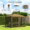 Outsunny 3 x 3m Pop Up Gazebo, 420D Garden Tent Canopy with Removable Mesh Sidewall Netting, Carry Bag for Garden Patio Outdoor, Khaki