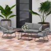 Outsunny 4 Piece Rattan Garden Furniture Set, Wicker Patio Outdoor Furniture Set with Loveseat, Armchairs, Glass Top Coffee Table and Cushions for Patio, Conservatory, Balcony, Grey