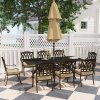 Outsunny 9 Pieces Cast Aluminium Garden Dining Set, 8 Seater Garden Table and Chairs with Parasol Hole, Outdoor Garden Furniture Set with Cushions for Patio, Bronze Tone