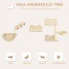 PawHut 4PCs Wall Mounted Cat Tree Cat Wall Shelves Furniture Climbing Shelf Set Kitten Activity Centre w/ Hammock, Scratching Post - Beige