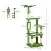 PawHut 142cm Cat Tree for Indoor Cats, Cat Tower with Scratching Posts, Scratch Board, Hammock, Toy Balls, Multi-level Platforms, Green
