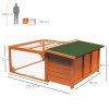 PawHut Rabbit Hutch Outdoor Guinea Pig Hutch with Run Small Animal Off-ground Duck House Hideaway Backyard with Openable Roof 125.5 x 100 x 49cm Orange