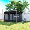 Outsunny 3 x 3(m) Pop Up Gazebo with Sides, 20 Solar-Powered LED Lights, Netting, Roller Bag, 4 Weight Bags, Marquee Party Tent, Height Adjustable Instant Event Shelter, Black