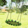 AIYAPLAY Kids Nest Swing Seat, Hanging Set with Height Adjustable Ropes for Kids, 60cm Diameter Round Saucer Swing Chair for Outdoor, Garden, Black/Green