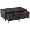 Outsunny 4 Pieces Rattan Garden Furniture Set, 4 Seater Corner Sofa Set with Storage Box, 2 Drawers Coffee Table, Loveseats with Cushions, Wicker Garden Conservatory Furniture for Balcony, Brown