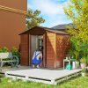 Outsunny 8 x 6ft Metal Garden Shed, House Hut Gardening Tool Storage with Ventilations, Sliding Door, Sloped Roof for Garden, Patio, Brown Wood Effect