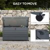 Outsunny 331 Litre Garden Storage Box, Waterproof Outdoor Storage Box with Wheels and Handles, Lockable Galvanised Steel Outside Deck Box Organiser for Tools, Cushions, Dark Grey