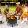 Outsunny Portable Fire Pit, 58 cm Round Firepit with Grill Grate, Fire Bowl with Ash Catcher and Poker, Fire Pit BBQ for Garden Camping Bonfire Picnic, Black