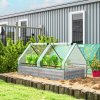 Outsunny Raised Garden Bed with Mini Greenhouse, Outdoor Metal Planter Box with Cover, for Herbs and Vegetables, Use for Patio, Garden, Balcony, White and Dark Grey