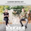 Outsunny 3 Pieces Outdoor Bistro Set, Glass Top Outdoor Table and 2 Folding Chairs, Garden Furniture Set with Protecting Feet, Steel Frame, Easy Clean, White