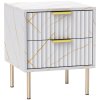 HOMCOM Marble Pattern Bedside Table, Fluted Bedside Cabinet with 2 Drawers, Side End Table with Steel Legs for Bedroom, White