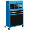 HOMCOM Tool Chest, Metal Tool Cabinet on Wheels with 6 Drawers, Pegboard, Top Chest and Roller Cabinet Combo, 61.6 x 33 x 108cm, Blue