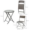 Outsunny 3 Pieces Rattan Bistro Set, Wicker Folding Garden Furniture Set with Round Glass Top Coffee Table and Chairs for Outdoor, Patio, Balcony, Brown