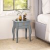HOMCOM French Style Side Table with Drawer, End Table with Curved Legs, Bedside Table for Living Room, Bedroom, Grey