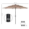 Outsunny 2.6 m Garden Parasol with Solar LED Lights, 3-Tier Patio Umbrella Outdoor with Tilt Mechanism & Crank Handle, UPF 30+, Table Umbrella for Market Terrace, Khaki