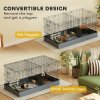 PawHut Guinea Pig Cage, 2 in 1 Rabbit Cage Pet Playpen with Removable Top, 2 Separate Area, Waterproof Oxford Fabric Floor, Perch, Ramp, Small Animal Cage for Guinea Pigs, Bunnies, Hedgehogs, Black