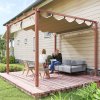 Outsunny 3 x 3(m) Garden Pergola with Retractable Roof Canopy and Wood Grain Aluminium Frame, Outdoor Gazebo Pergola Kit, UPF30+ Sun Shade Shelter for Deck, Porch, Natural Wood Finish