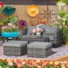 Outsunny 5 Piece Rattan Garden Furniture Set w/ 10cm Thick Cushions, Aluminium Frame Wicker Outdoor Balcony Sofa Set with Corner Armchairs, Ottomans, and Glass Top Table, Mixed Grey