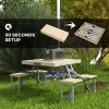 Outsunny Folding Wooden Picnic Table with Seats and Umbrella Hole, Aluminium Frame Portable Camping Table and Chairs Set, for Patio, Yard, Porch and Garden