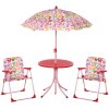 Outsunny Kids Outdoor Bistro Table and Chair Set Butterfly Pattern Garden Patio Backyard with Removable & Height Adjustable Parasol