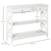 HOMCOM Console Table Side Desk w/ Shelves Drawers Open Top X Support Frame Living Room Hallway Home Office Furniture