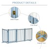 PawHut Wooden Dog Gate, Dog Fence Indoor, 80 cm Tall Freestanding Pet Gate for Small and Medium Dogs with 4 Panels, 2 Support Feet, Blue-Grey