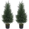 HOMCOM Set of 2 Decorative Artificial Plant, 90 cm Cypress Tree with 362 Leaves in Pot, UV-Resistant Plastic Fake Tree for Indoor Outdoor Home Office
