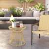 Outsunny Outdoor Coffee Table, Round PE Rattan Side Table with Tempered Glass Table Top, Hollow Drum Design for Garden, Balcony, Patio, Natural