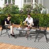 Outsunny Outdoor?4 Pieces Patio Furniture Set with Breathable Mesh Fabric?Seat & Backrest,?Garden Set with Two Foldable Armchairs, a Loveseat &?Glass?Top?Table, Black