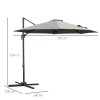 Outsunny 3(m) Patio Offset Parasol Roma Umbrella Cantilever Hanging Sun Shade Canopy Shelter Tilt 360 Rotation with Aluminium Frame Hand Crank Cross Base, Dark Grey