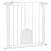 PawHut Dog Gate with Cat Flap Pet Safety Gate Barrier, Stair Pressure Fit, Auto Close, Double Locking, for Doorways, Hallways, 75-82 cm White