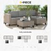 Outsunny 5 Pieces PE Rattan Garden Furniture Set, 4 Seater Garden Corner Sofa Set with Glass Coffee Table, Wicker Outdoor Furniture Set with Cushions for Patio Deck, Brown