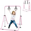 HOMCOM Kids Gymnastics Bar, Horizontal Bar for Kids, Adjustable Height Folding Gymnastics Equipment with Gymnastic Rings, Non-slip Rubber Floor Rings, for Home, Flat, Pink