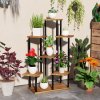 Outsunny 5 Tier Plant Stand Indoor Outdoor, Tiered Corner Steel Wood Plant Shelf for Multiple Plants, Tall Flower Stand Display Rack for Garden Patio Balcony Living Room, Carbonised Finish