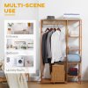 HOMCOM Bamboo Clothes Rail for Bedroom, Garment Rack with 6-Tier Storage Shelf and Hanging Rod, Clothes Rack for Living Room, Entryway, Natural Wood Effect