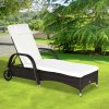 Outsunny Rattan Sun Lounger, Garden Lounger Recliner with Wheels and Adjustable Backrest, Outdoor Reclining Sunbed Garden Chair with Cushion and Headrest for Patio, Beach, Terrace, Brown