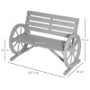 Outsunny 2 Seater Garden Bench Outdoor Garden Armrest Chair with Wooden Cart Wagon Wheel Rustic High Back Grey